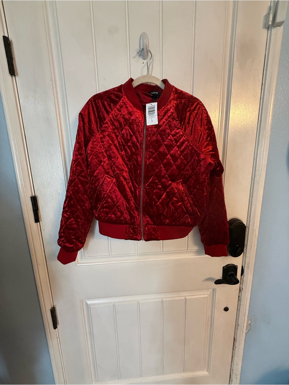 Torrid Red Quilted Velvet Bomber Jacket